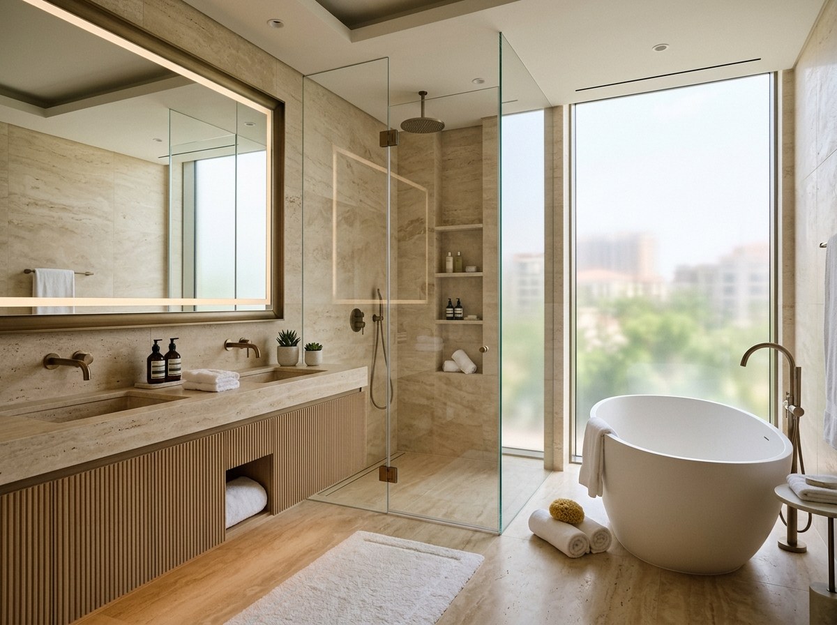 Salle de bain d'exception en travertin