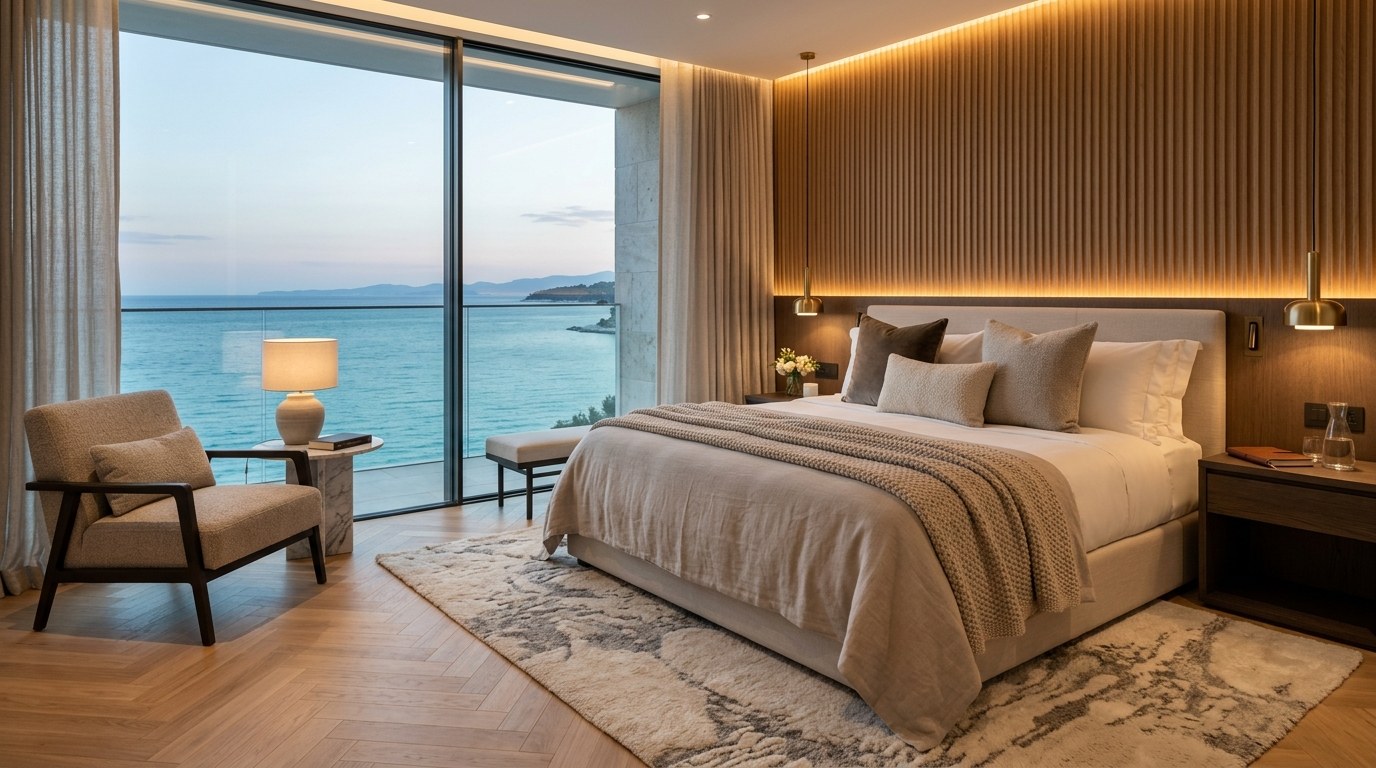 Chambre Deluxe avec boiseries et baie vitrée
